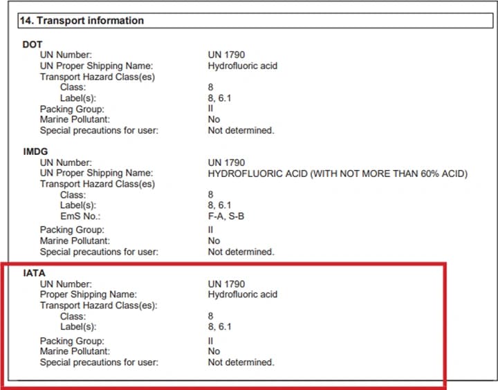 Dangerous Goods SDS Example